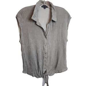 Modern Works Crushed Tie Front Shirt, Large